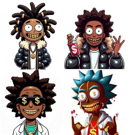 Rick And Morty Skull Broken Heart Character Dollar Signs Gangster