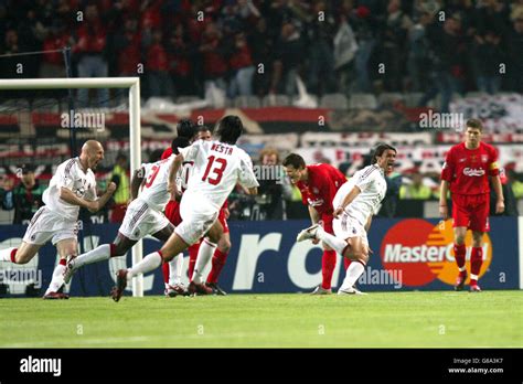 AC Milan's Paolo Maldini celebrates his opening goal within the first ...