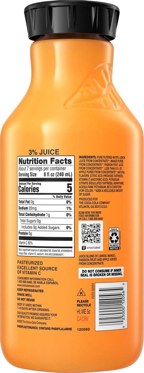 Minute Maid Zero Sugar Mango Passion Fruit Bottle 52 Fl Oz 52 Fl Oz