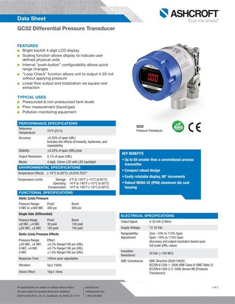 Pdf Data Sheet Gc52 Differential Pressure Transducer Dokumen Tips