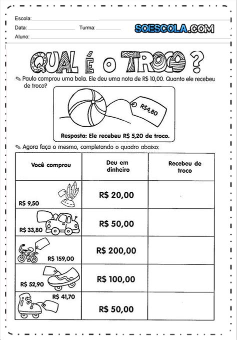 Atividades Com Sistema Monetário SÓ Escola