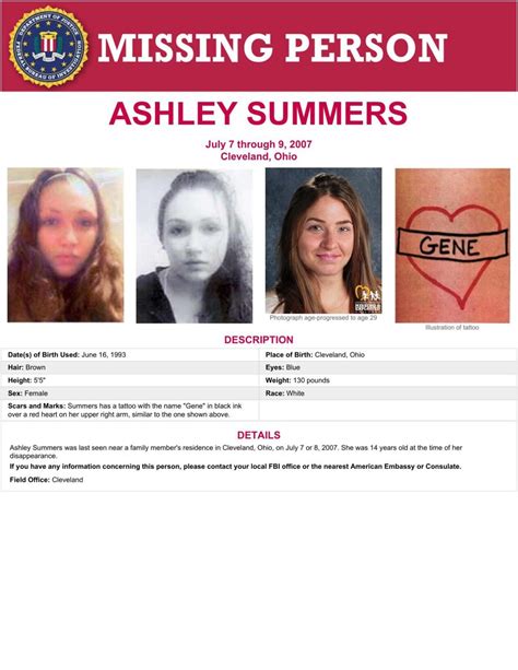 Fbi Cleveland Release Age Progression Image Of Missing Person Ashley Summers News