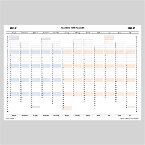 2020-21 Academic Year Planner Calendar download printable A4 or A3 ...