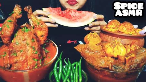 Asmr Eating Spicy Full Chicken Posto Whole Garlic Mutton Curry Masala