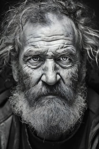 Premium Photo Portrait Of An Old Homeless Man With A Long Beard And