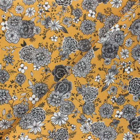 Tissu Coton Cretonne Floral Day Jaune Moutarde MPM