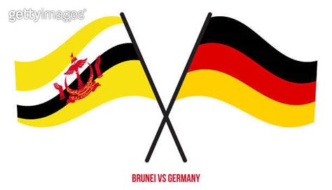 Brunei And Germany Flags Crossed And Waving Flat Style Official Proportion Correct Colors 이미지