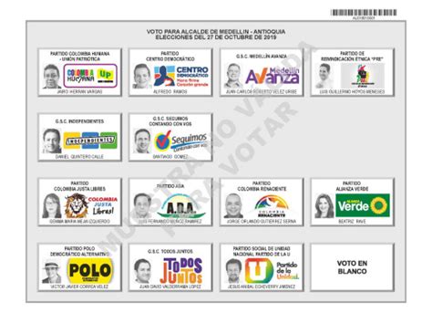 Estos Son Los Tarjetones Para Votar A La Alcaldía Y La Gobernación