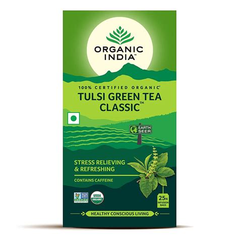 Organic India Tulsi Green Tea Classic Infusion Tea Bags 25 Count