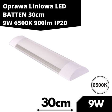 Oprawa Liniowa Led Batten 30Cm 9W 6500K 900Lm Ip20