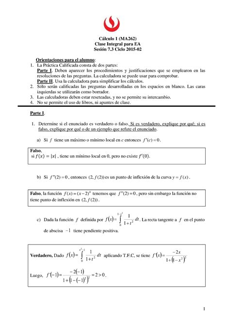 Solucionario Clase Integral Parcial Cálculo 1 Ma262 Clase Integral