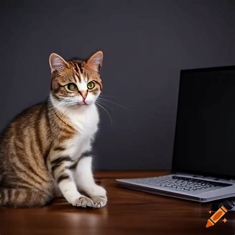 Cat Sitting In Front Of A Computer On Craiyon