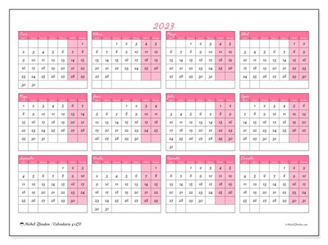 Confirmación infierno Color rosa calendario 2023 para imprimir