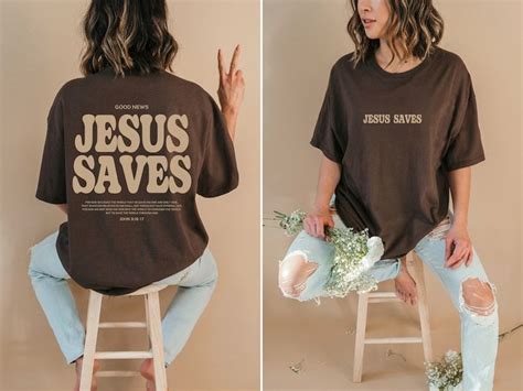 Aesthetic Jesus Saves Shirt Christian Apparel Brown Christian Shirt For