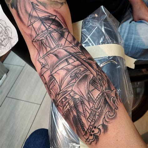 Pirate Ship Tattoo Forearm