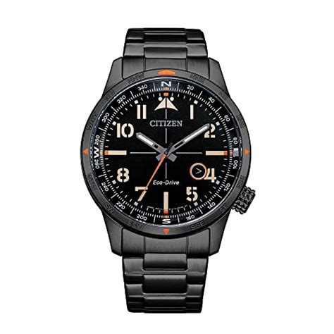 Citizen Mens Eco Drive Weekender Avion Field Watch In Black Ip Stainless Steel Black Dial