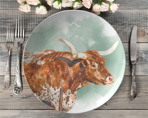 Longhorn Farmhouse Dinner Plate Longhorn Cow Plate Western Plates Farm