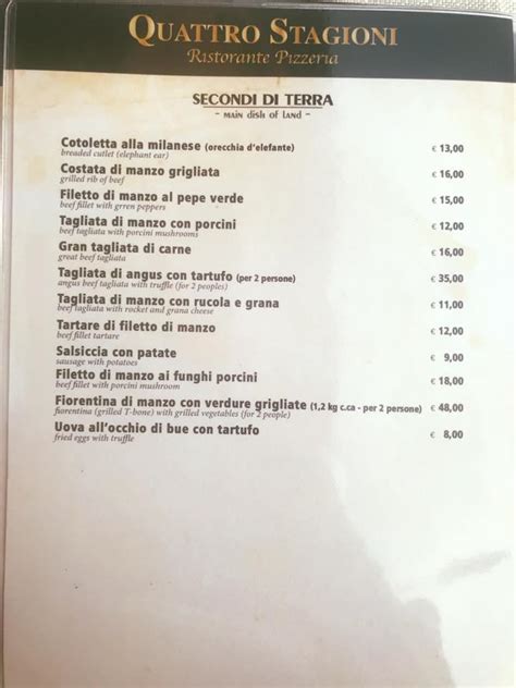 Menu At Quattro Stagioni Restaurant Varese