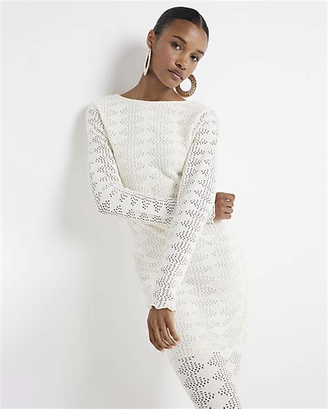 Cream Crochet Bodycon Maxi Dress River Island