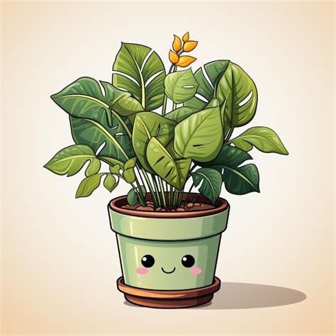 Premium Photo Cartoon Potted Plant With A Face Drawn On It Generative Ai