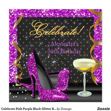 Celebrate Pink Purple Black Glitter Birthday Party 5 25x5 25 Square