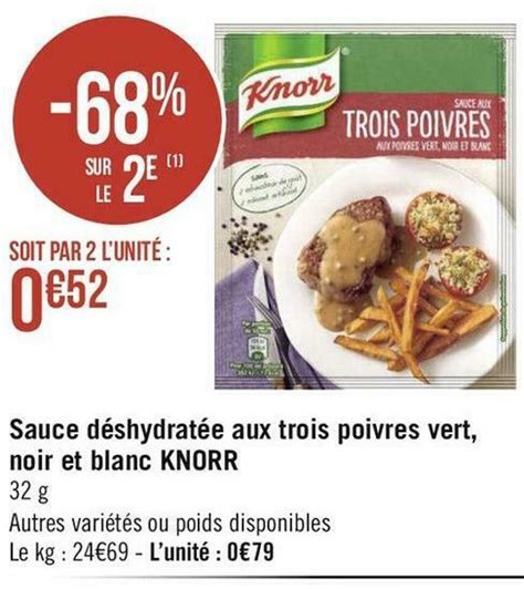 Promo Knorr sauce déshydratée aux trois poivres vert noir et blanc