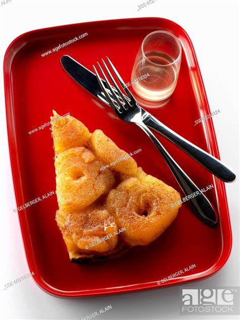 Slice Of Apple Upside Down Cake Stock Photo Picture And Rights