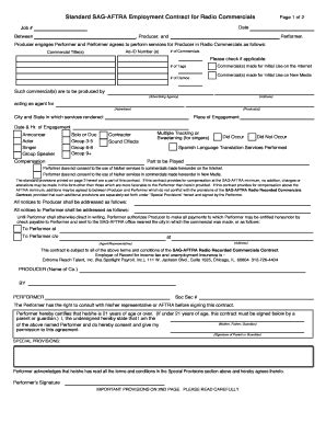 Fillable Online Standard SAG AFTRA Employment Contract For Radio