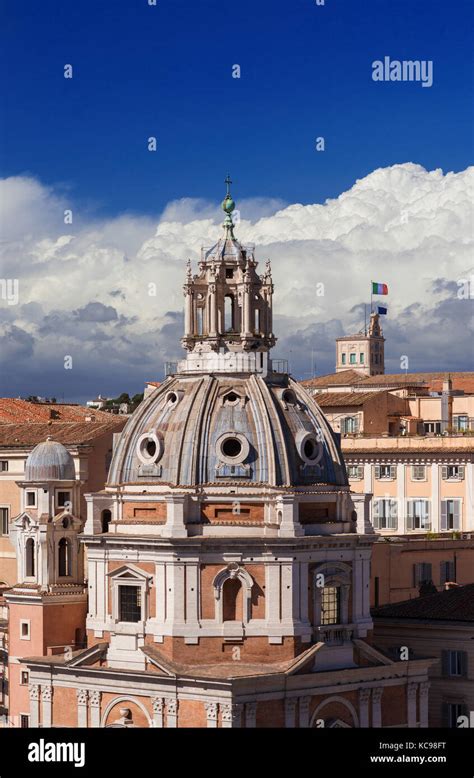 Rome Historical Center Skyline With Renaissance Dome And Quirinal Hill