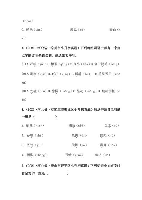 2019 2021年河北省小升初语文真题汇编 专题 01字音（学生版解析版） 教习网试卷下载