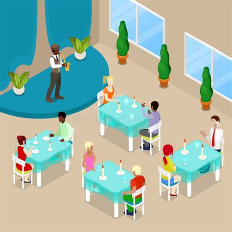 Isometric Fastfood Restaurant Interior Stock Vector Illustration Of