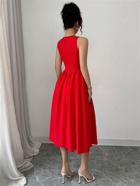 Shein Raffin A Robe Mi Longue Rouge L Gante Et Polyvalente Avec