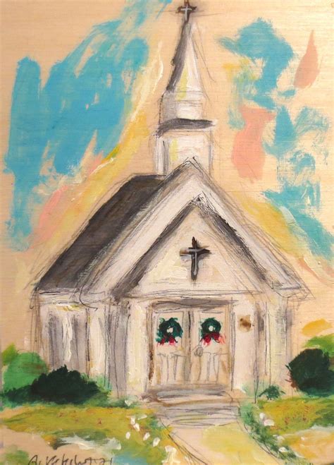 White Church Original Painting on Wood Panel Church Decor - Etsy