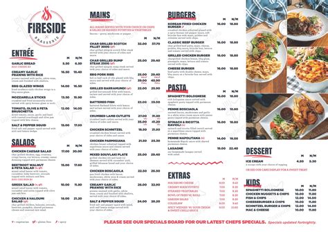 Menu At Fireside Brasserie At Kingsgrove Rsl Club Kingsgrove