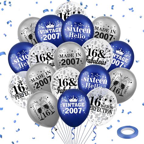 Blue Silver 16th Birthday Balloons For Boys Girls 18pcs