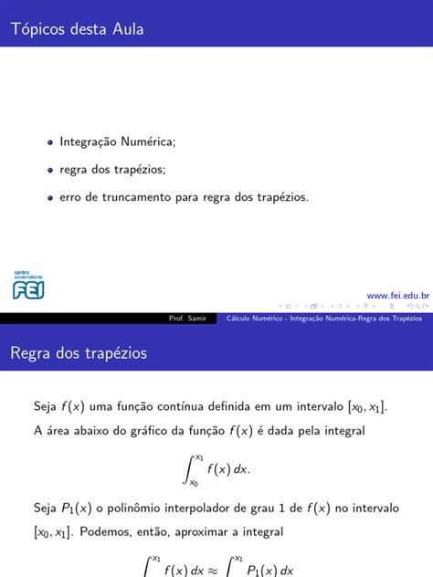 Integração Numérica A Regra Dos Trapézios Pdf Integrante Cálculo