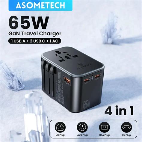 ASOMETECH 65W GaN Charger Travel Adapter PD PPS Type C Quick Charger EU