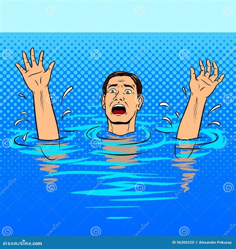 Drowning Man Pop Art Style Vector Illustration Stock Vector