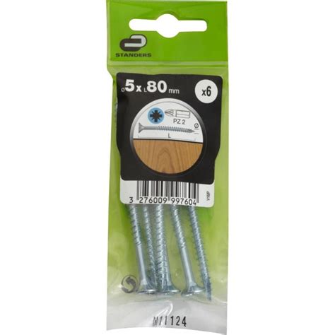 Lot De 6 Vis Acier Tête Fraisée Standers Diam 5 Mm X L 80 Mm Leroy Merlin