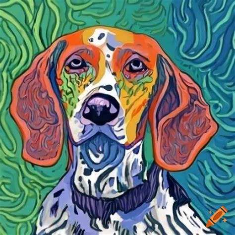 American Foxhound In A Pine Forest Inspired By Vincent Van Gogh On Craiyon