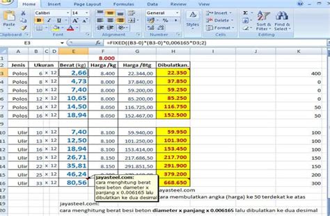 Perhitungan Berat Besi Beton Dan Harga Excel By Suwur Com Medium