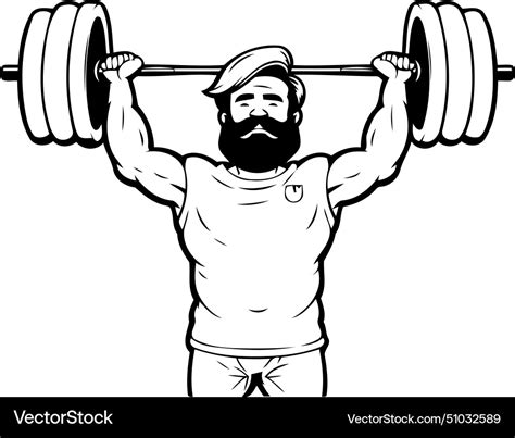 Muscular Strong Man Lifting Barbell In Cartoon Vector Image