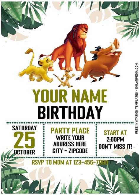 Free Editable Pdf Greenery Lion King Birthday Invitation Templates