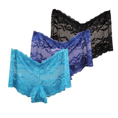 Women S Lace Underwear Plus Size Boyshort Panties Sexy Sheer Hipster Panty For Ladies Pack 3