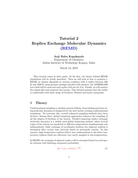 (PDF) Tutorial on setting up the Replica Exchange Molecular Dynamics ...