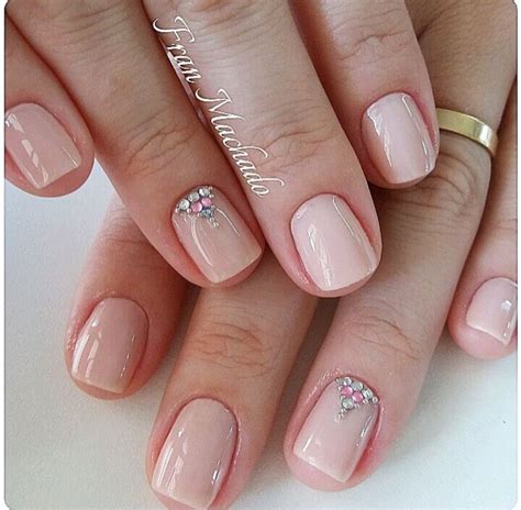 French Manicure With Pink Flowers For Wedding