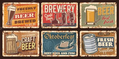 Cerveza Artesanal Y Cervecer A Placas Vintage Vector Retro Signos De