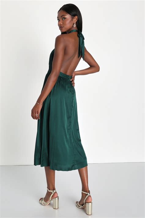 Emerald Dress Pleated Satin Midi Dress Halter Midi Dress Lulus