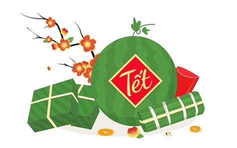 Premium Vector | Traditional food on lunar new year. vietnam new year. tet vietnam.