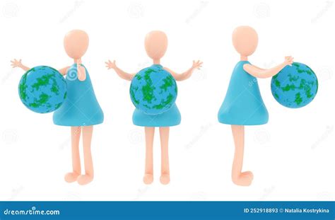 3d Render A Figurine Of A Cartoon Girl Holding A Globe In Her Hands